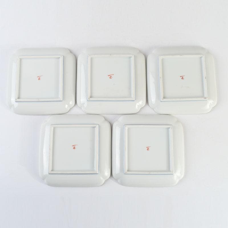 和食器　九谷焼　竹村正一作　色絵　稲穂に雀図　皿揃　五客　共箱　V　9457