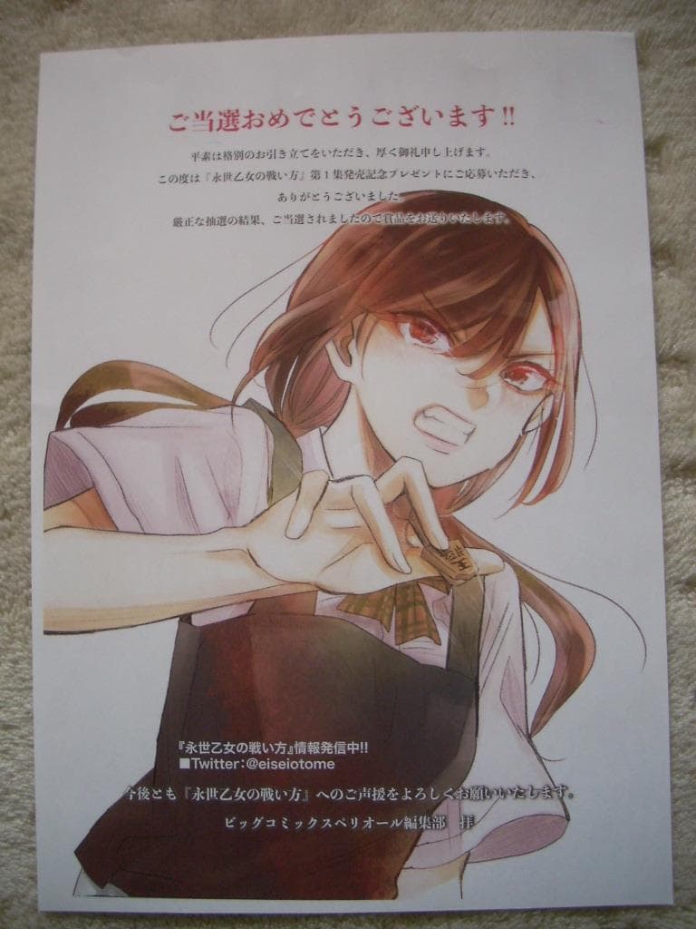永世乙女の戦い方 クリアファイル  直筆サイン入 スペリオール当選品