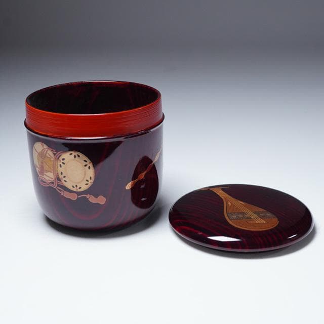 佐藤松斎　楽器蒔絵珠光棗　共箱　茶道具　茶器　輪島塗蒔絵師