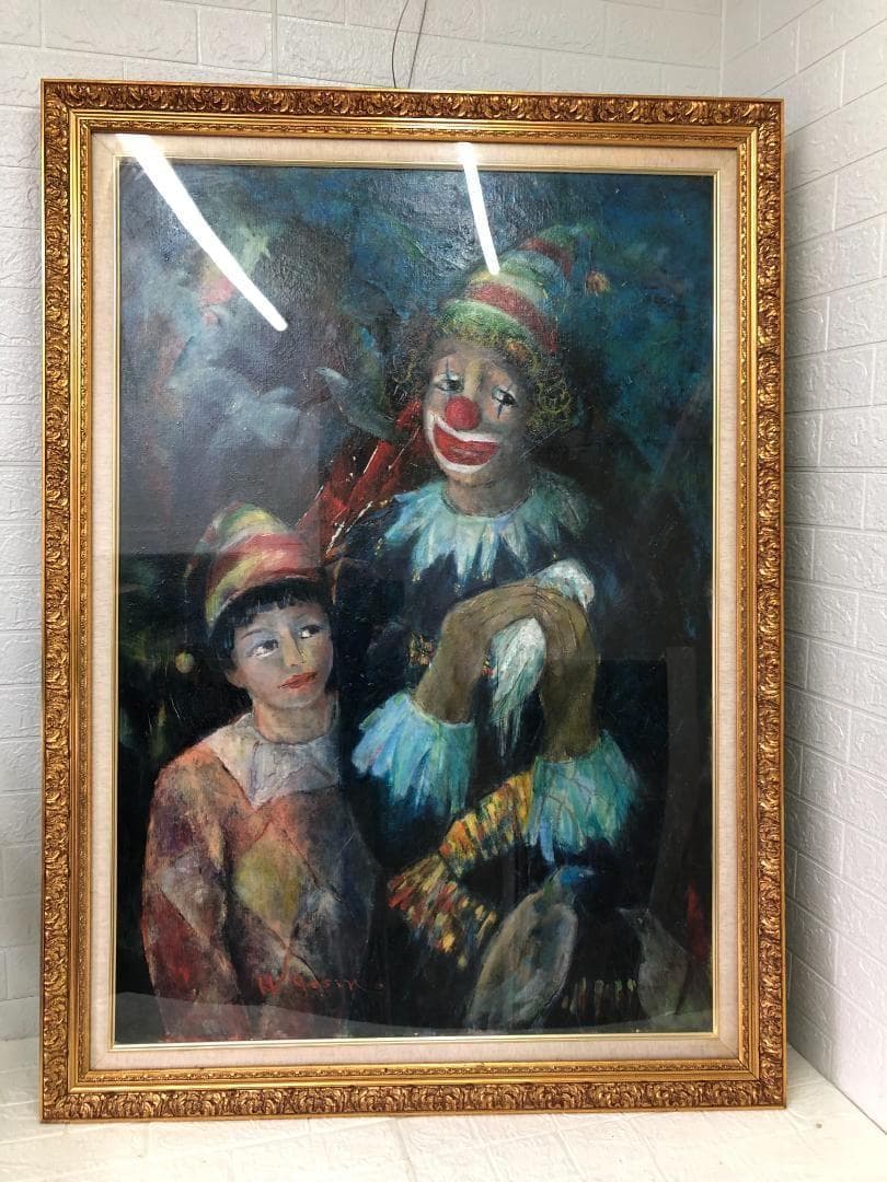 油彩 ビンテージ ピエロ アート 油絵 壁掛け　縦133㎝×横96.5㎝