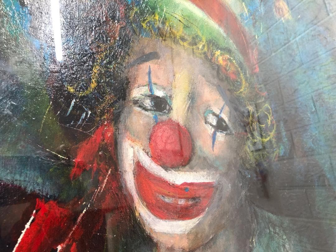 油彩 ビンテージ ピエロ アート 油絵 壁掛け　縦133㎝×横96.5㎝