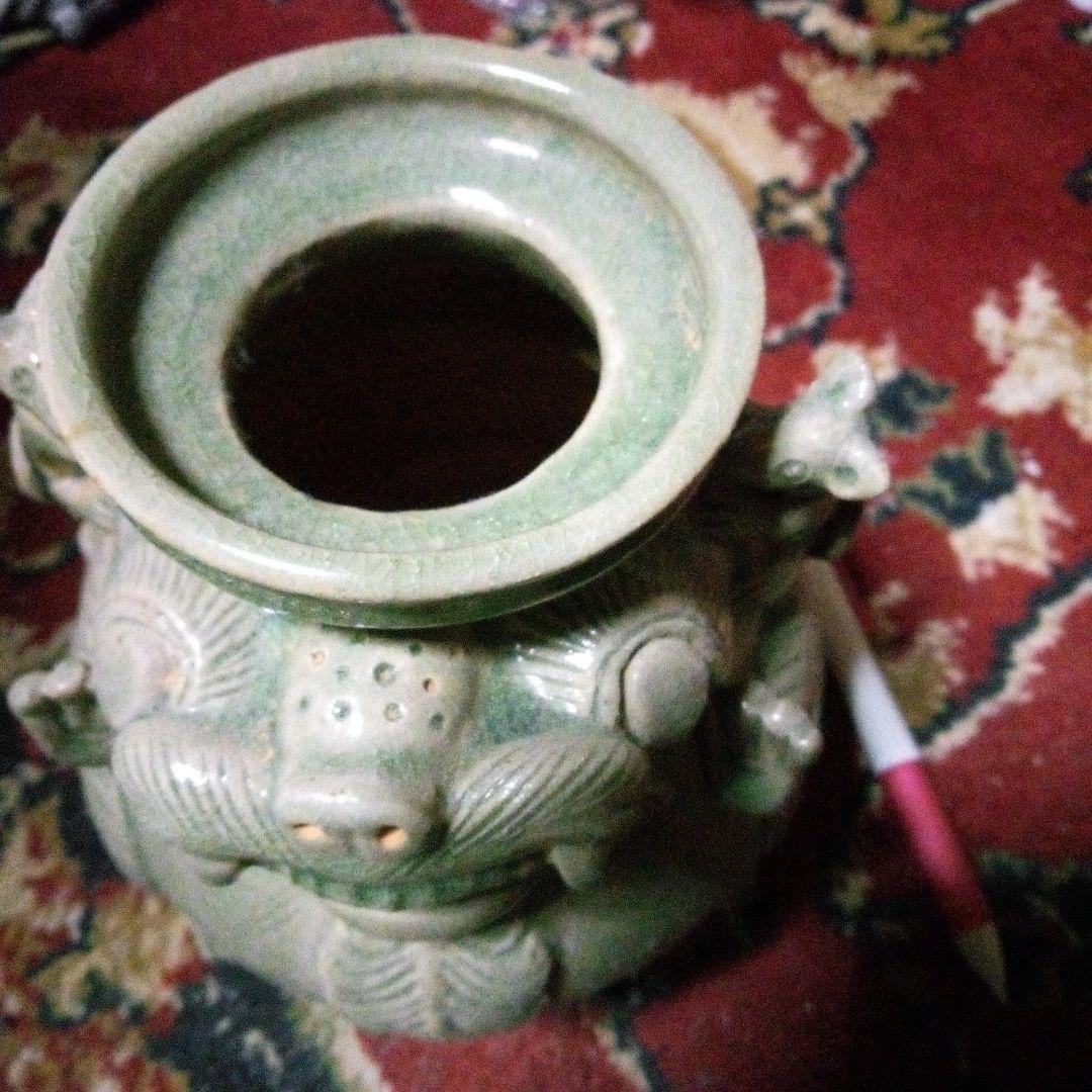 中国陶磁器　獅子形緑色陶器