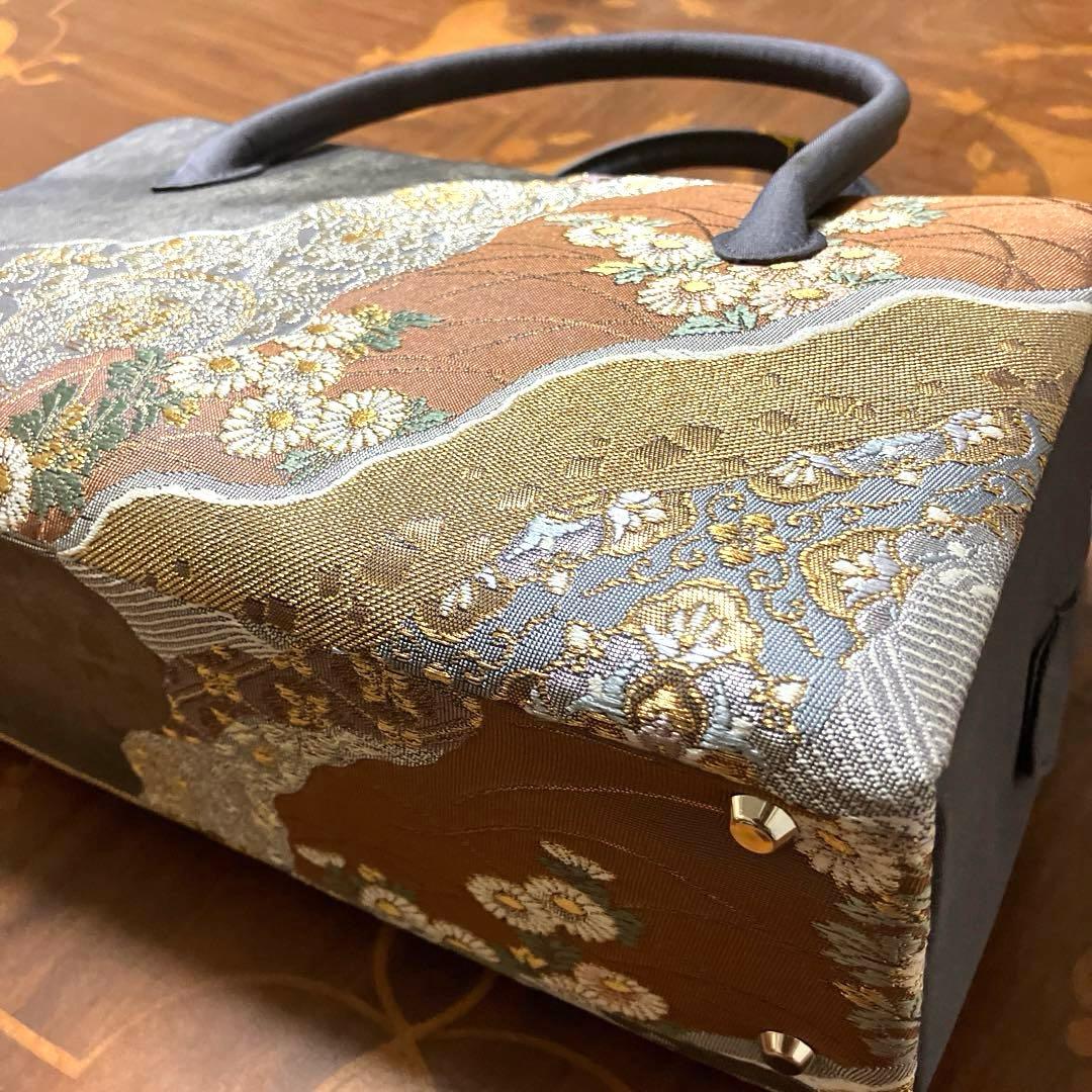 タグ付き未使用品 利休バッグ① 京都西陣織正絹帯地 ＊大判ハンカチはオマケ