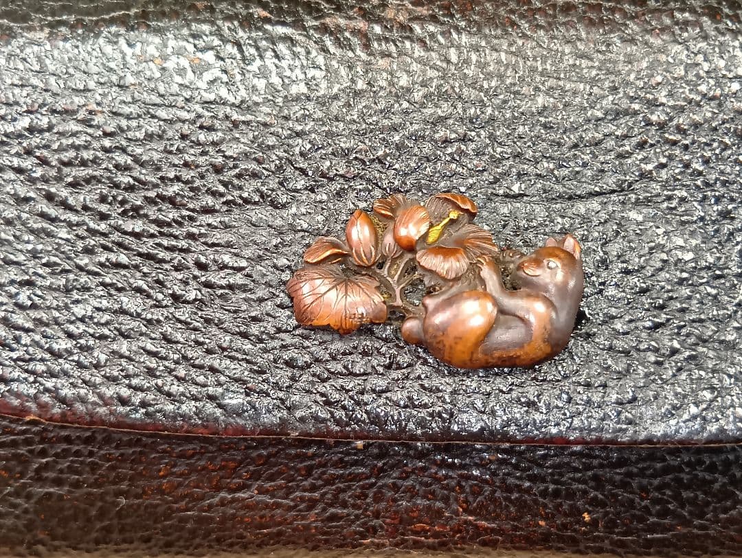 煙草入／猫前金具／美品根付／真鍮煙管