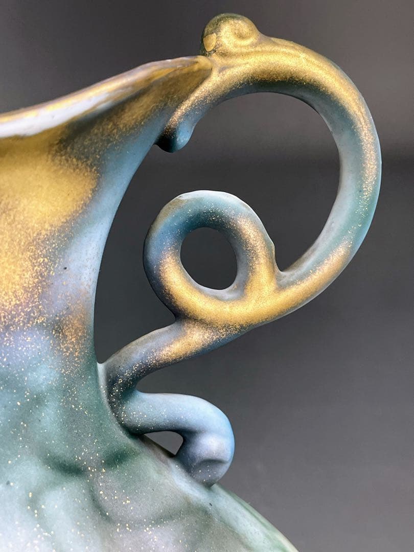 【希少】オールドノリタケ 焼き付け金彩 スミレ紋 花瓶 金釉の霧吹き 金彩ミスト