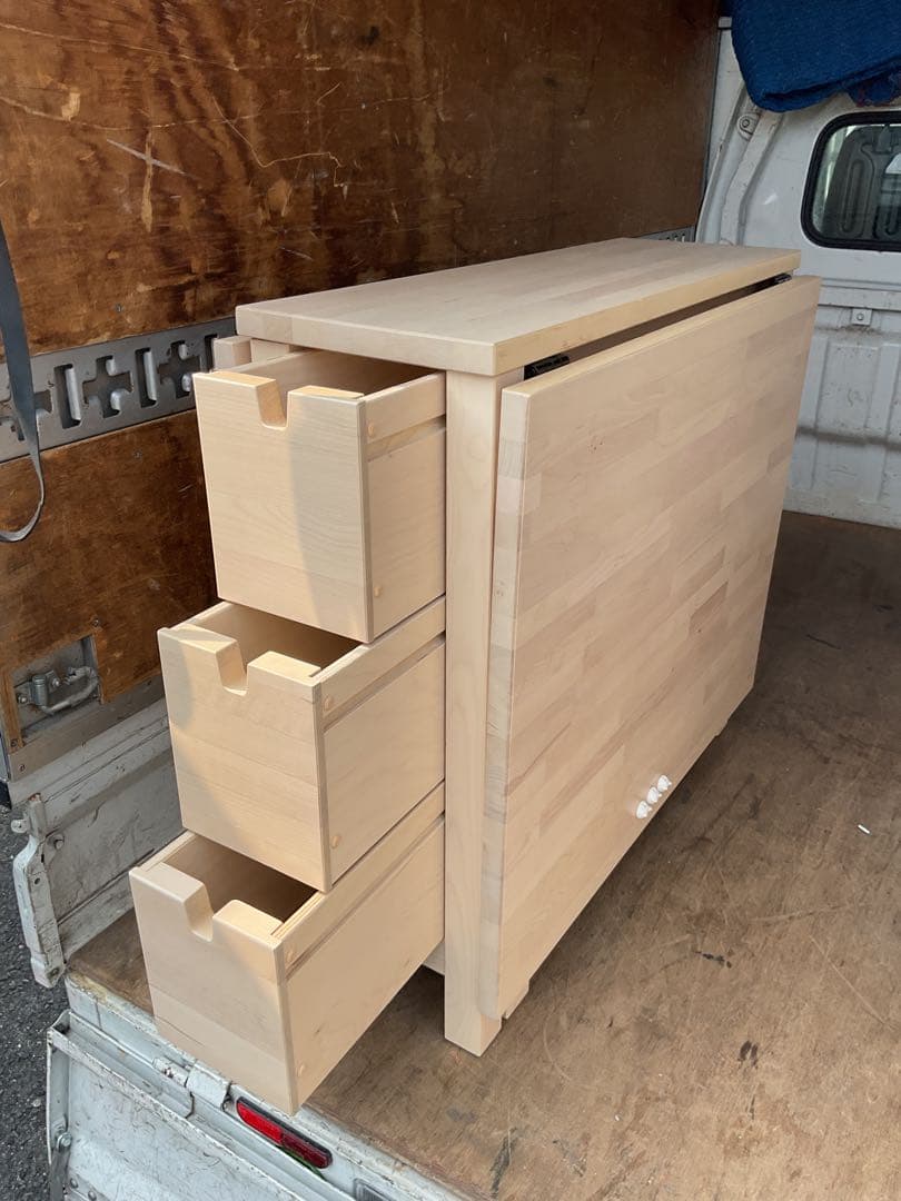 折りたたみ式　木製テーブル 引き出し3つ付き NORDEN ノールデン