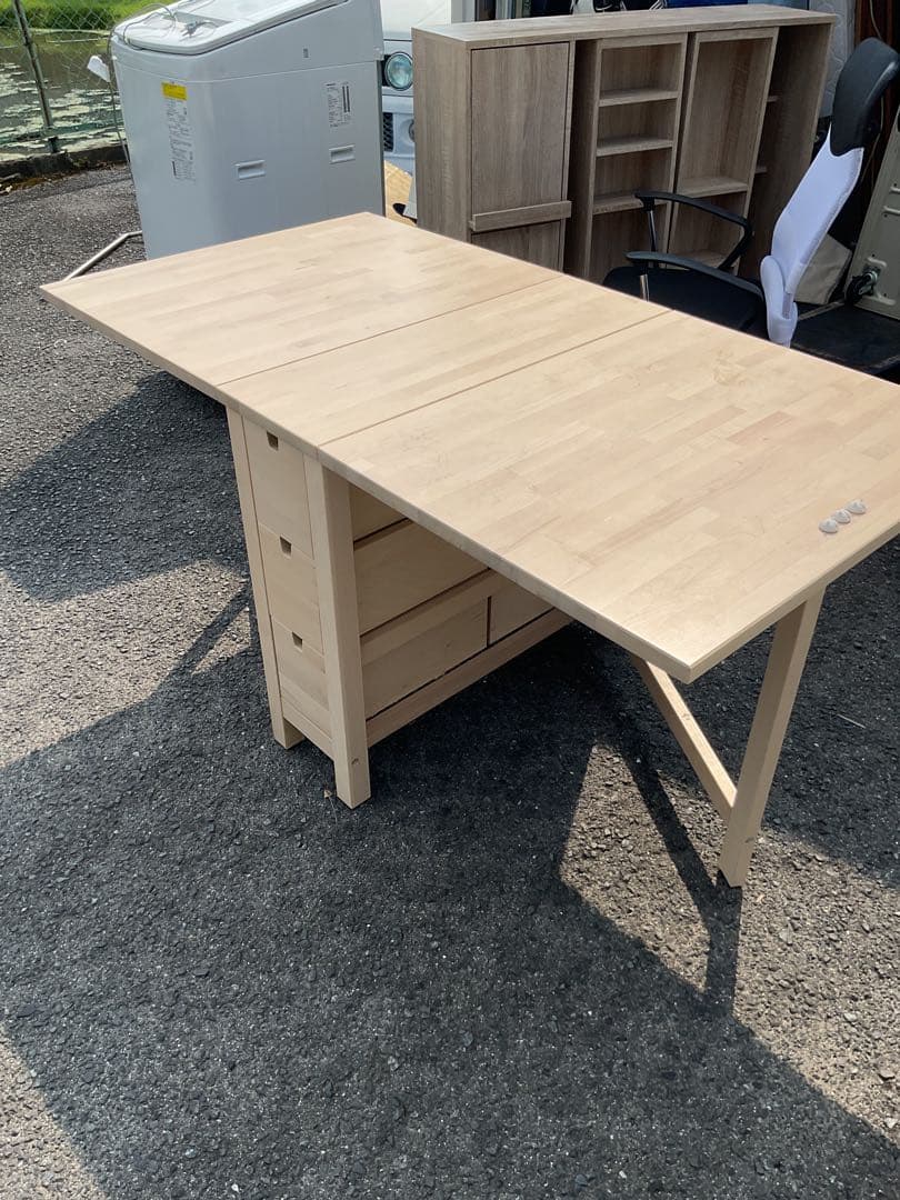 折りたたみ式　木製テーブル 引き出し3つ付き NORDEN ノールデン