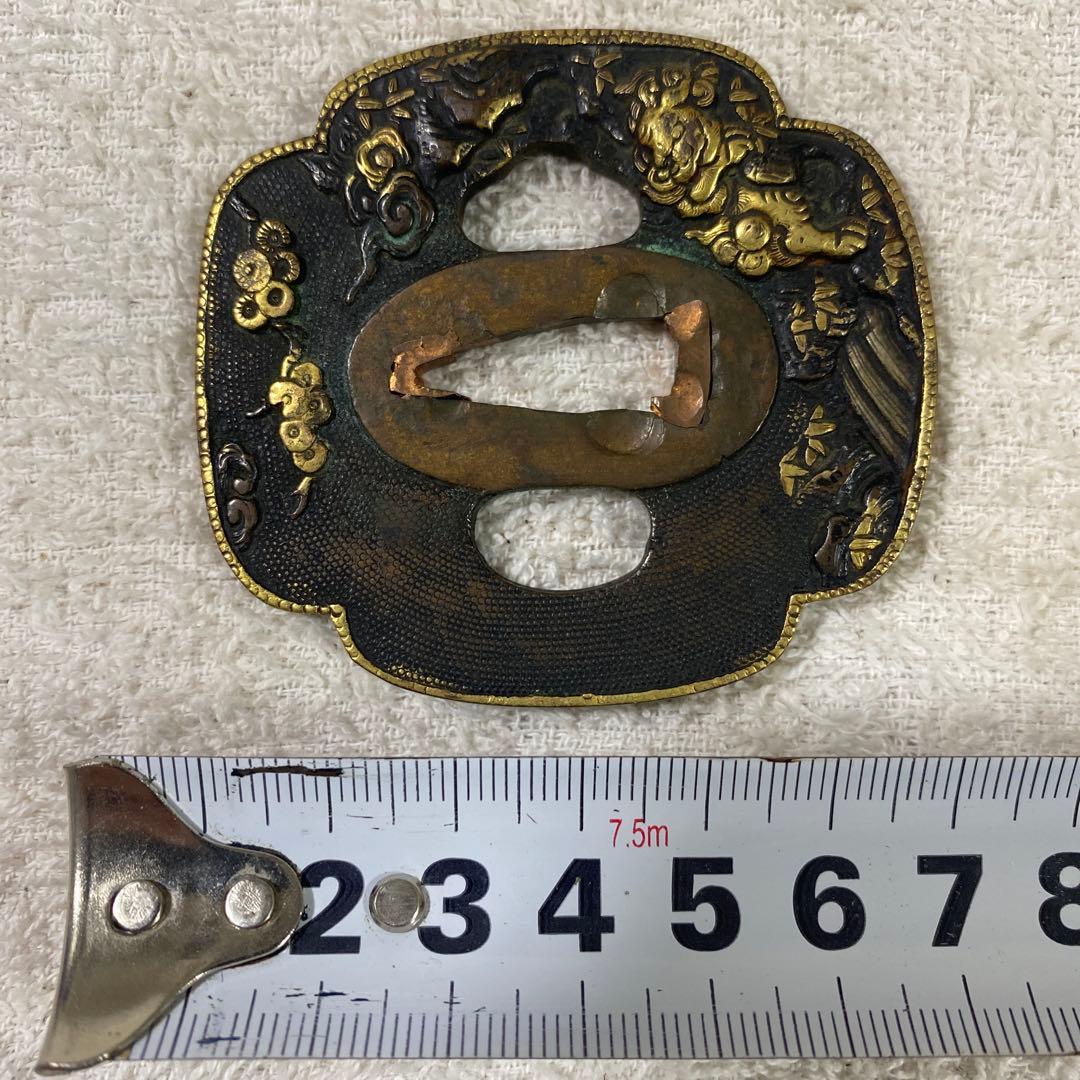 B-58 鍔　銅地　金象嵌　武具　刀装具　日本　骨董品　時代物　美術品　工芸品