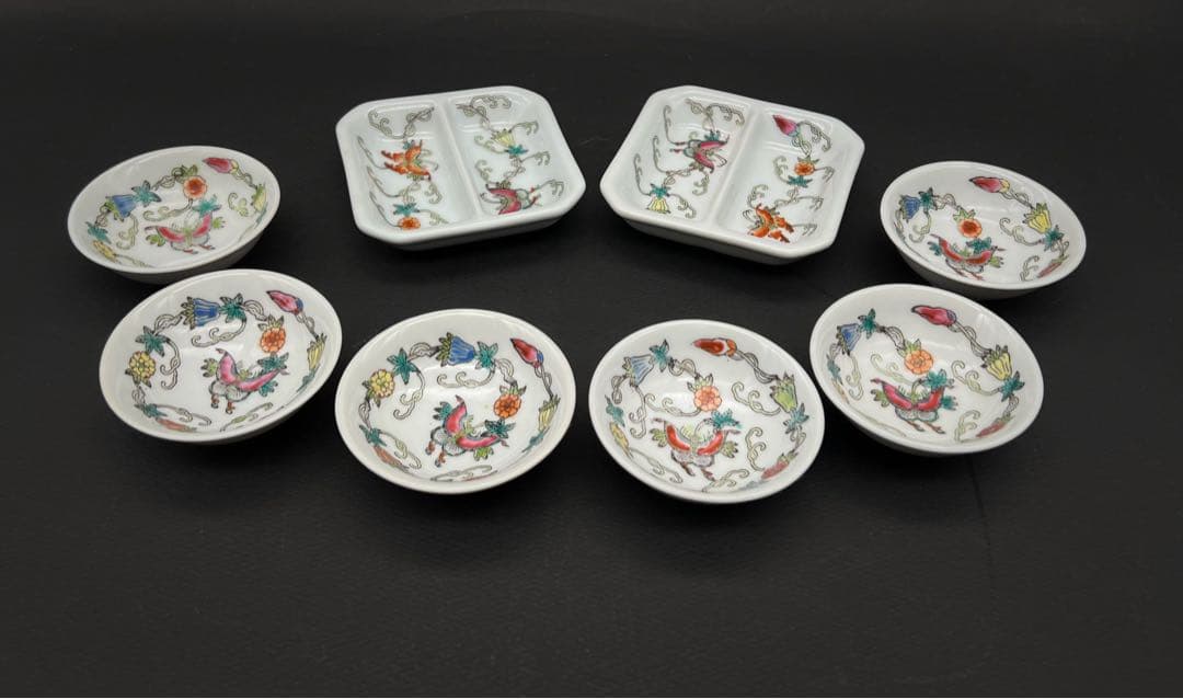 中国美術 花 蝶々紋樣 瓜瓞绵绵 中國景德鎮 小皿8点 コレクション