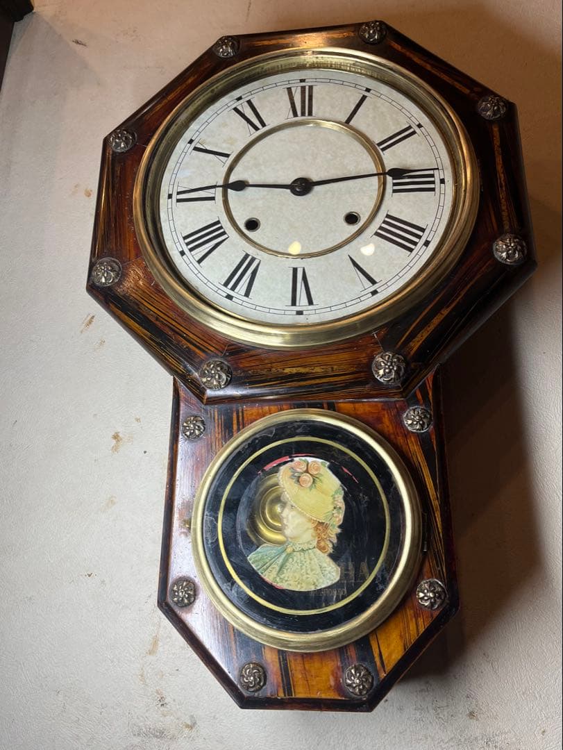 精工舎　貴婦人ガラス　柱時計　振り子　古時計　ゼンマイ　アンティーク時計　レトロ