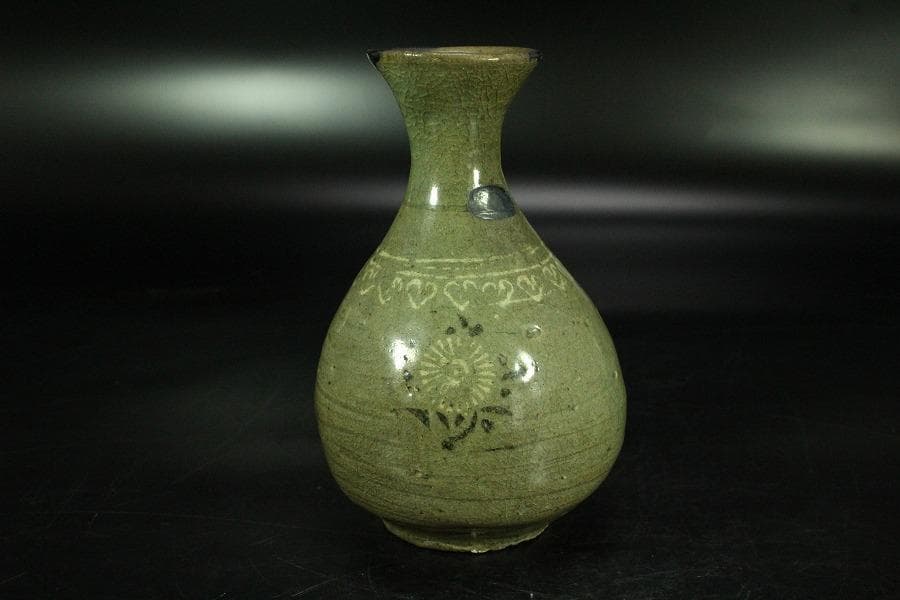 古美術 高麗 青磁 花紋 瓶 李朝(K-A620)