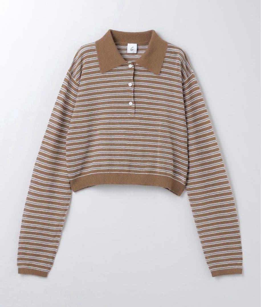 ６(ROKU) コットン ナイロン ボーダー ポロニット