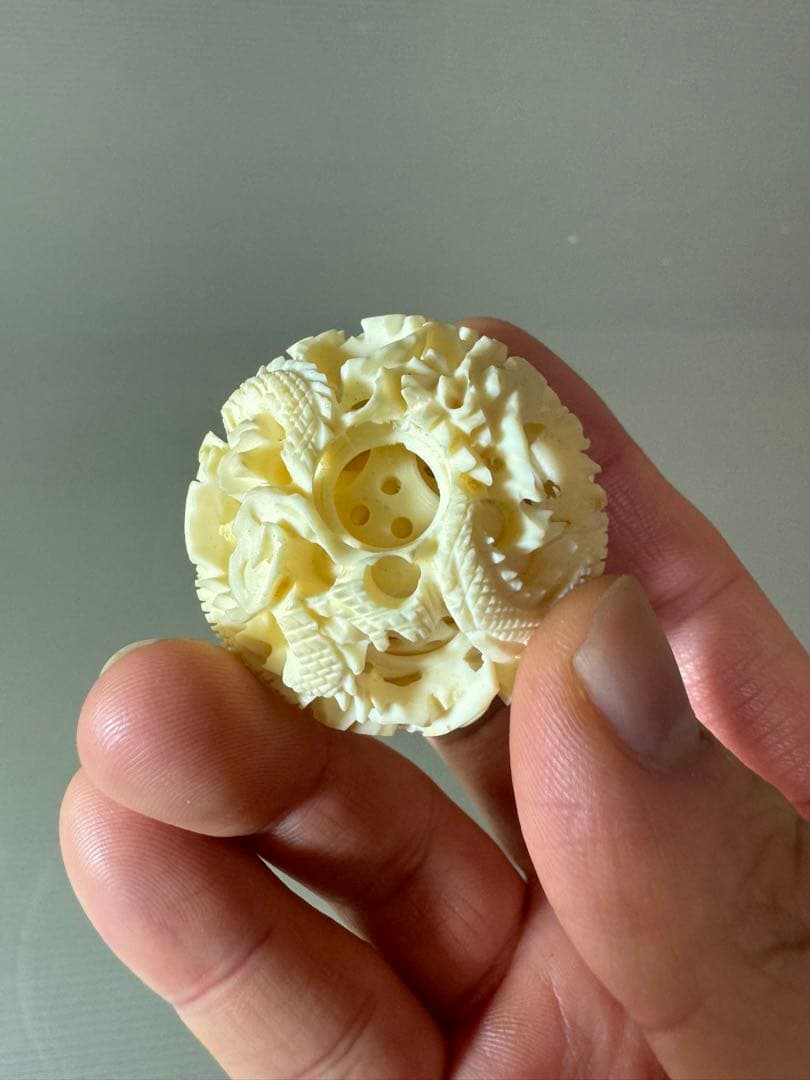 2734 中国美術 天球 多層球　台座付　龍文　置物 精密彫刻 工芸品