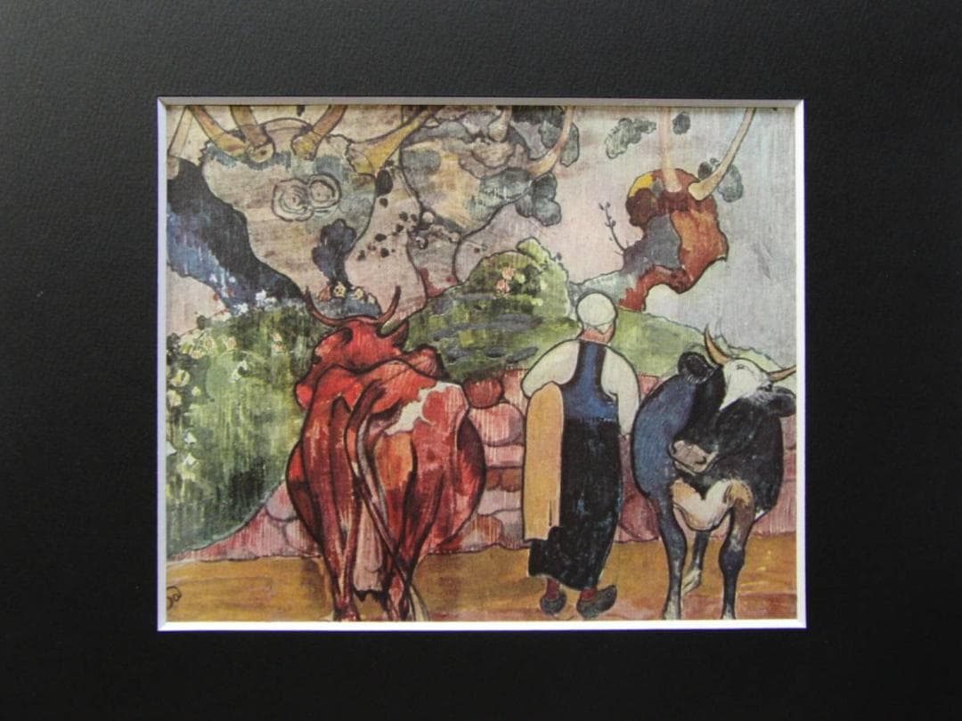 ポール・ゴーギャン、【風景の中の牛】、希少な画集画・マット紙