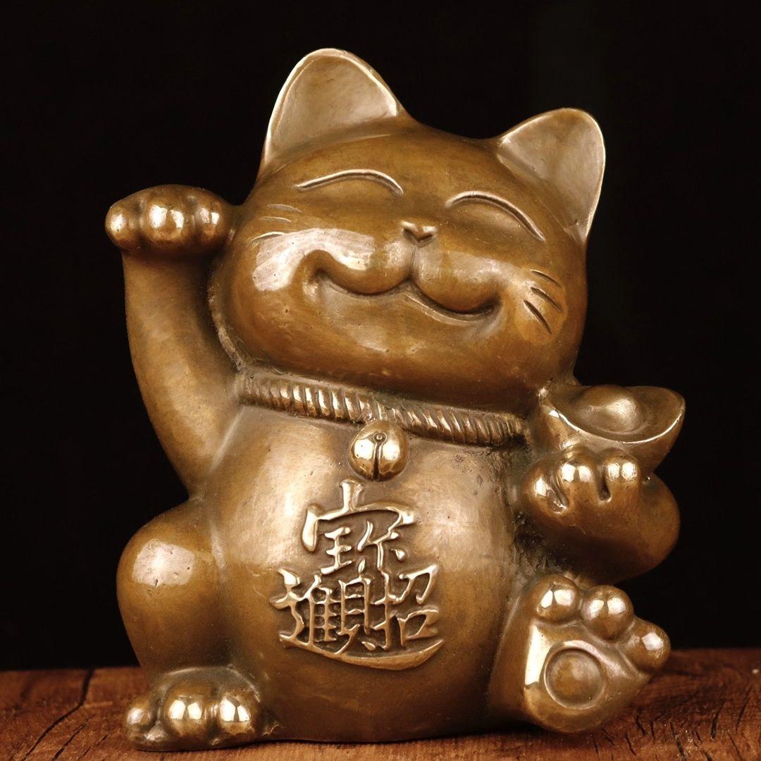 銅制 招財猫 招財進宝 茶台茶寵 自宅 オフィスカウンター 装飾品 工芸品 置物