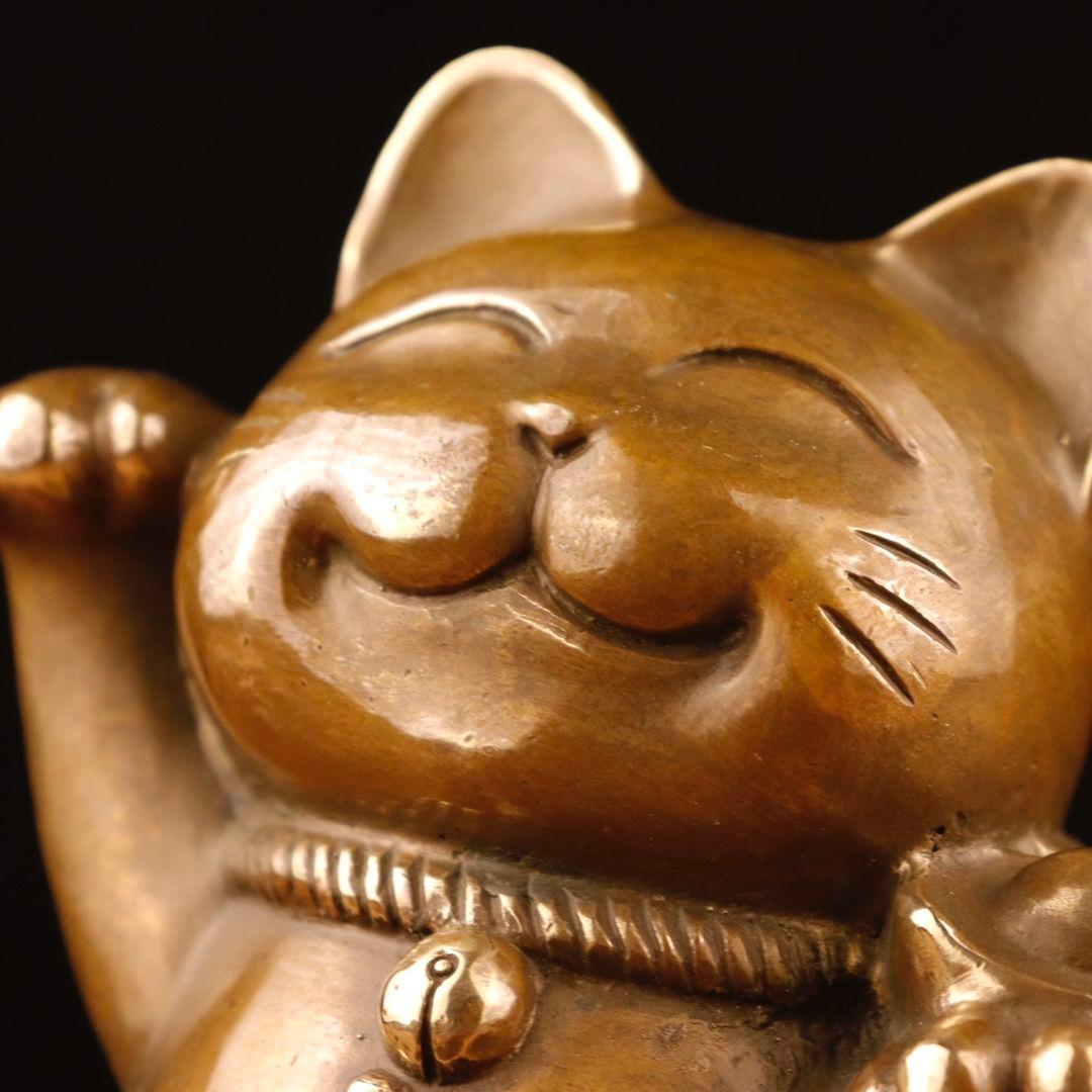 銅制 招財猫 招財進宝 茶台茶寵 自宅 オフィスカウンター 装飾品 工芸品 置物
