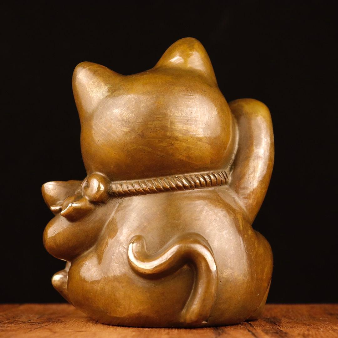 銅制 招財猫 招財進宝 茶台茶寵 自宅 オフィスカウンター 装飾品 工芸品 置物