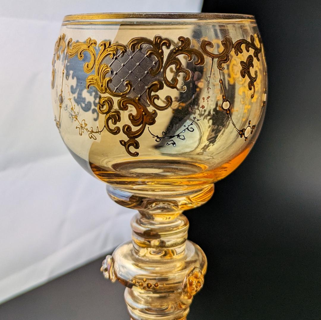 厚い金彩の大型19㎝グラス★モーゼル ボヘミアン グラス ワイン moser