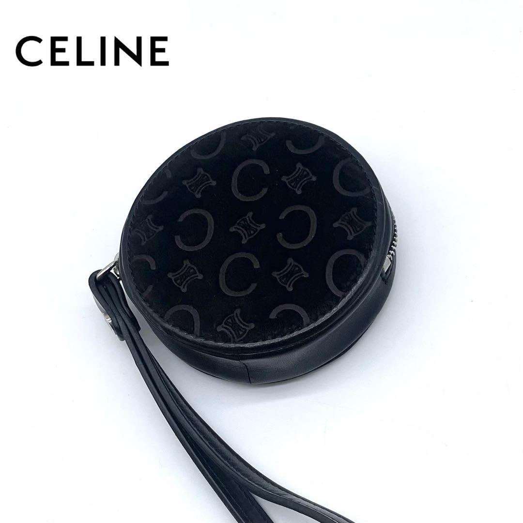 【極美品】 CELINE レザー ケース 小銭入れ 丸型 プレート 黒