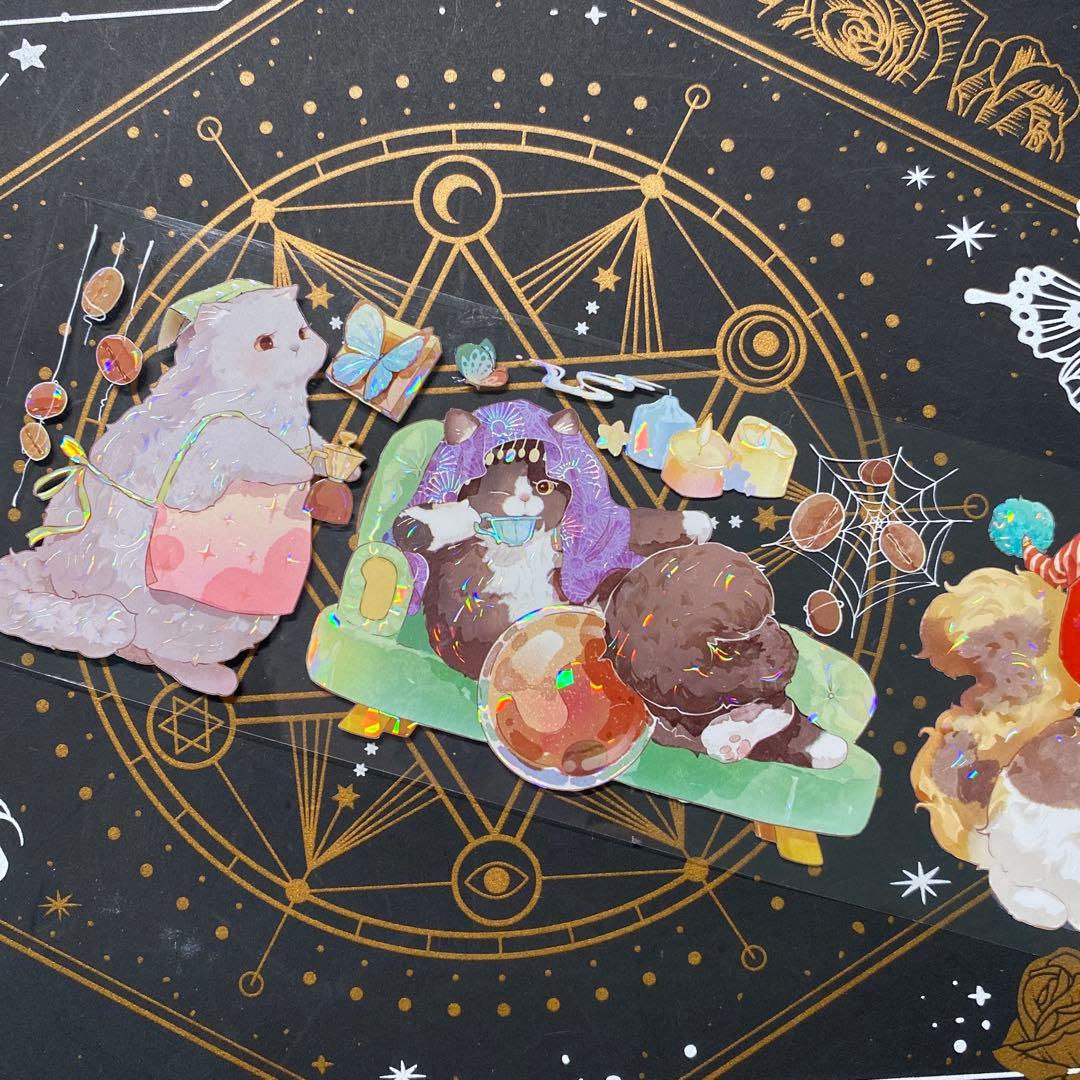 【9191】海外　マステ　中古巻　貝殻光マスキングテープ　猫　動物系