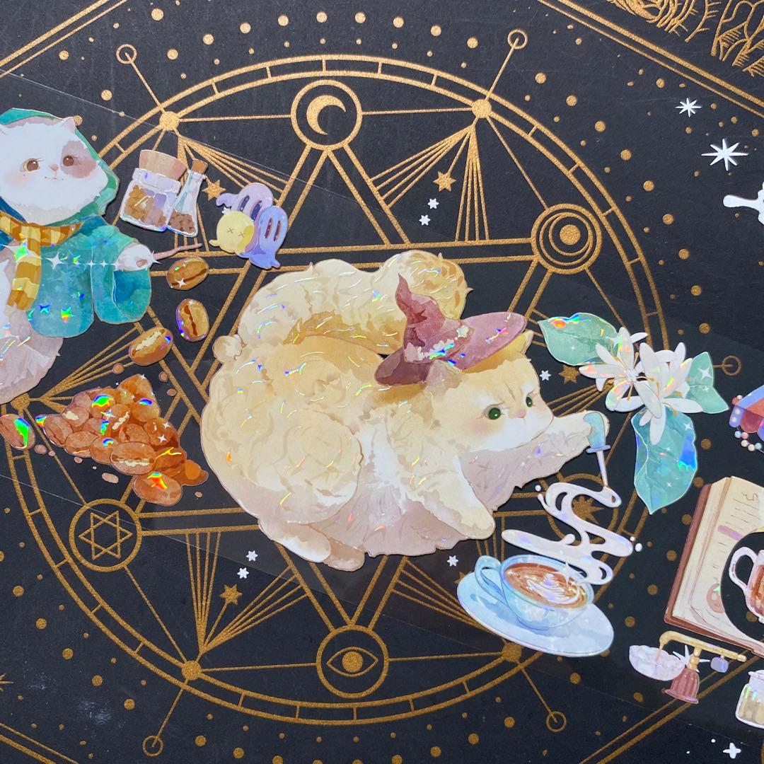 【9191】海外　マステ　中古巻　貝殻光マスキングテープ　猫　動物系