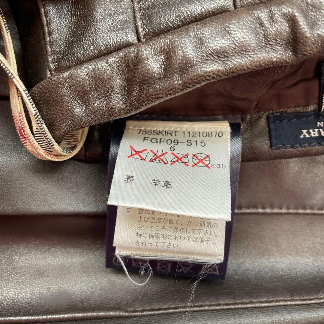 上質 バーバリー ロンドン ラムレザー プリーツスカート ダークブラウン UK6
