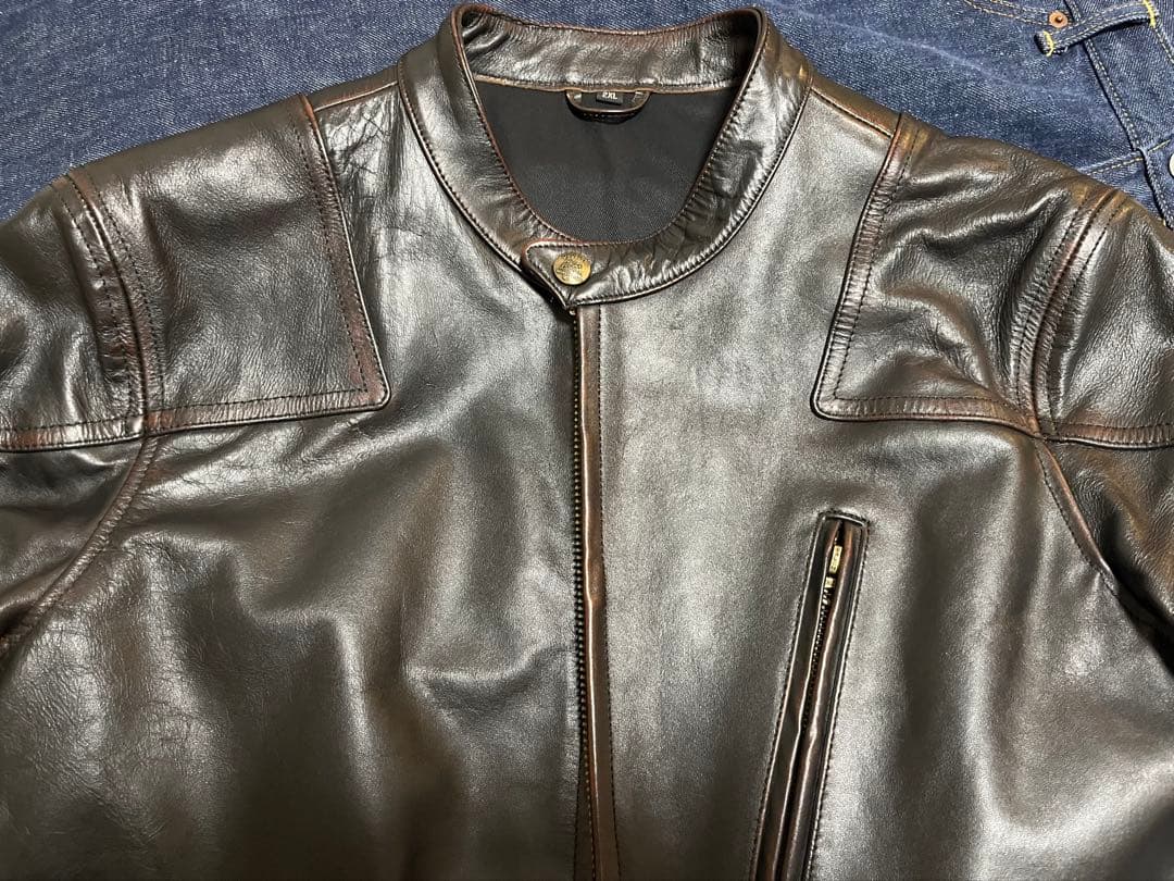 わ*ん様 ヴェノム風 馬革ライダースジャケット（RRL風デザイン）Lサイズ相当