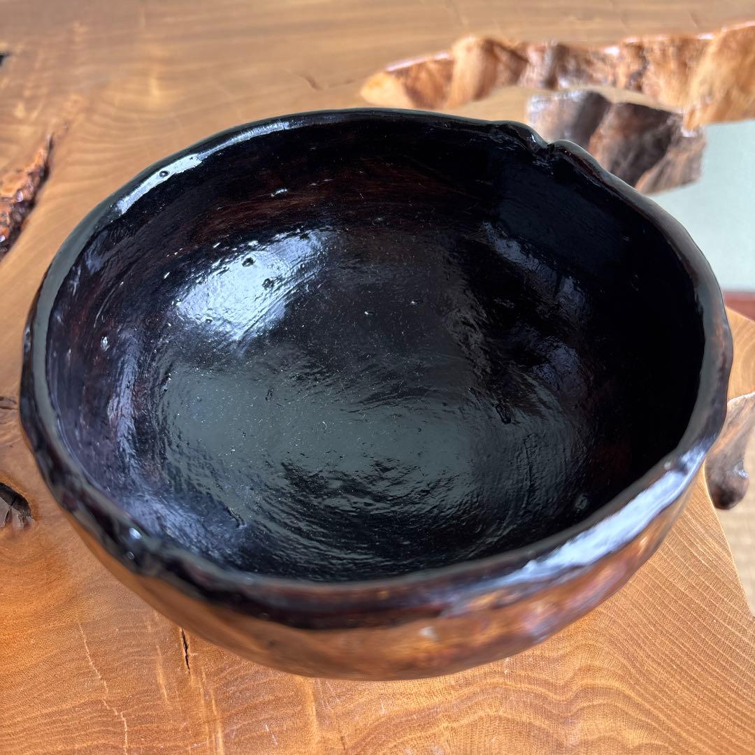 四足陶うるし茶碗 小崎陶仙造 美濃白川 昇龍窯 抹茶碗 茶道具 共箱（181t）