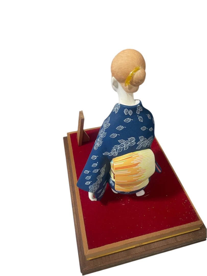 【美品】博多人形 西邑作「藍染の女」ガラスケース・木札付き 伝統工芸品 置物