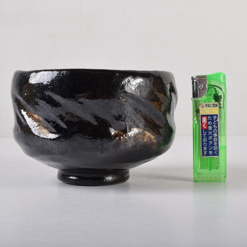 Gojyo　茶道具　楽焼　佐々木松楽作　黒楽茶碗　共布共箱　V　7400