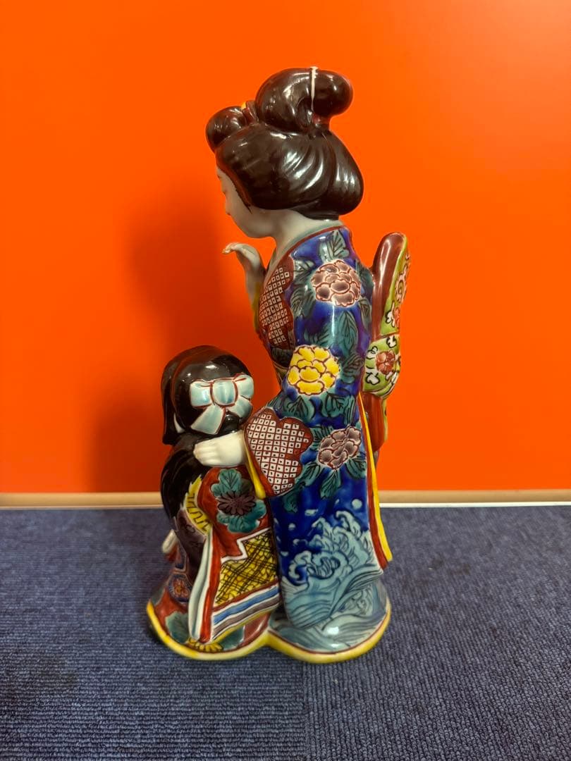 1780  古九谷焼　色絵母子人形　置物　時代物