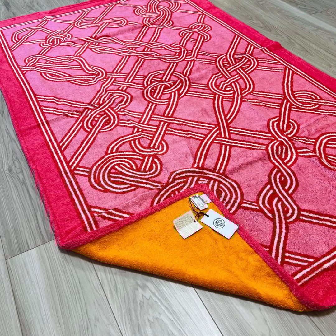 【新品】HERMESエルメス　ビーチタオル ラグ　マット ピンク　結