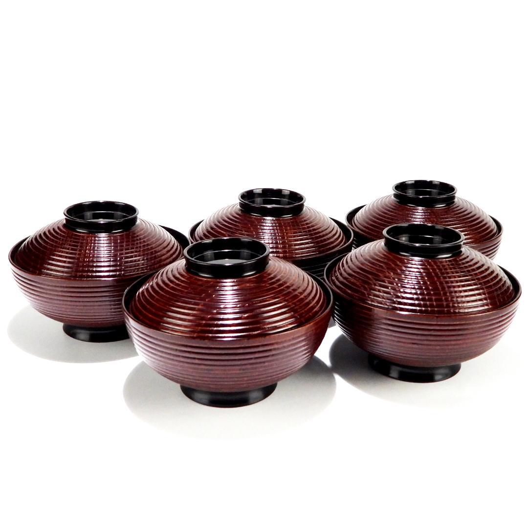 輪島塗　春帆作　金蒔絵　木製　蓋付椀　お煮物椀　吸物椀　5客