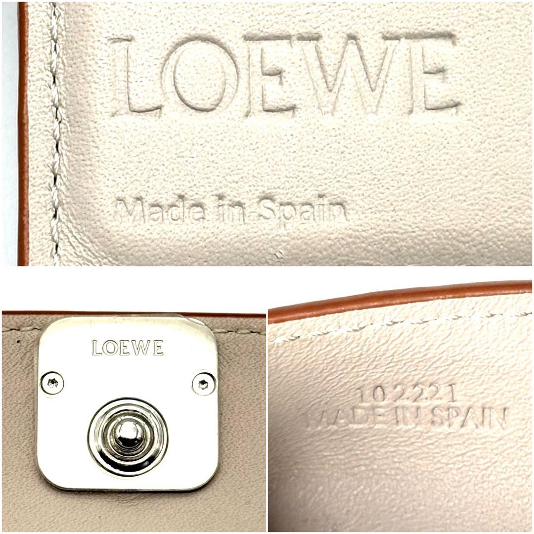 極美品◆LOEWE トライフォールドウォレット 三つ折り財布 グレージュ