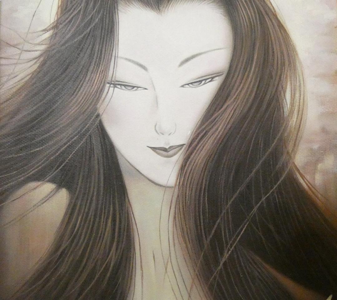 油絵 人物 　　鶴田一郎　 【　美人画　】手描き　 F6 額付き