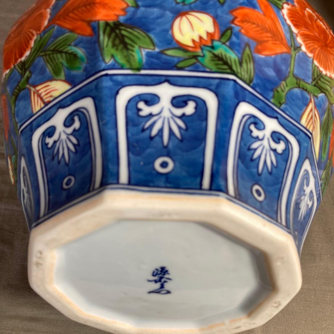 【源右衛門】古伊万里の伝統　日本の名窯　舘林源右衛門作　染錦牡丹絵　瓢形大花瓶