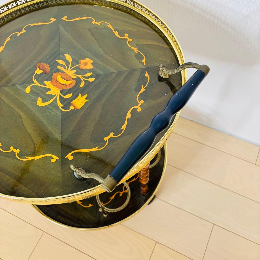 イタリア製 ティーワゴン 象嵌細工 アンティークワゴン キッチンワゴン