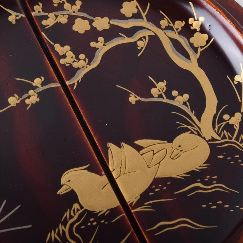 茶道具　加賀蒔絵師　田中宗凌作　早梅に鴛鴦蒔絵　割蓋茶器　共箱　V　8523