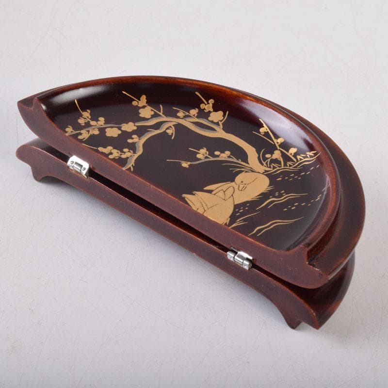 茶道具　加賀蒔絵師　田中宗凌作　早梅に鴛鴦蒔絵　割蓋茶器　共箱　V　8523