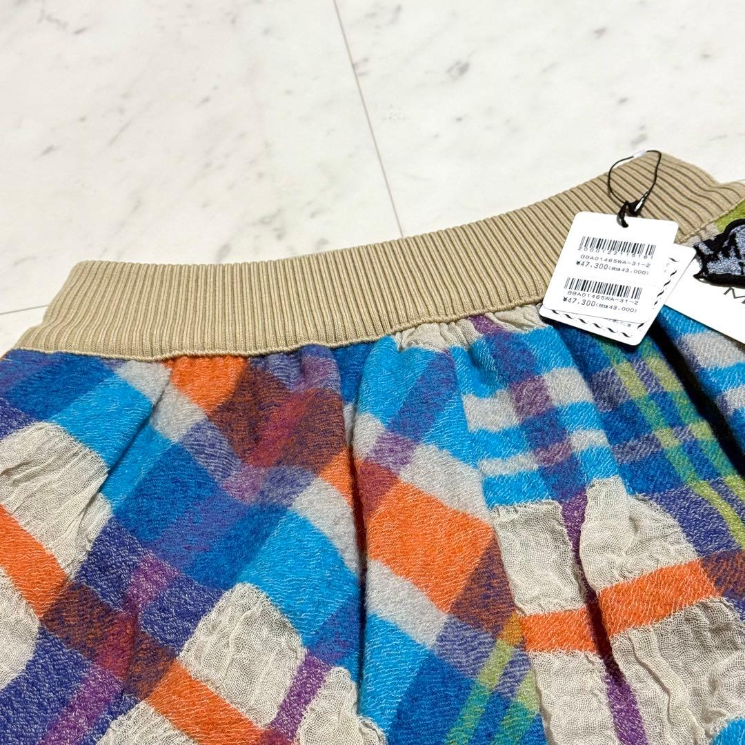 未使用タグ付 M.&KYOKO フレアスカート コットンウールチェック ガーゼ調