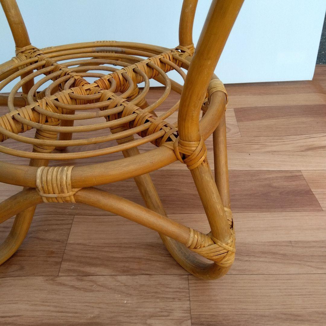 昭和レトロ ヴィンテージ ラタン　ガラステーブル　台湾製籐家具