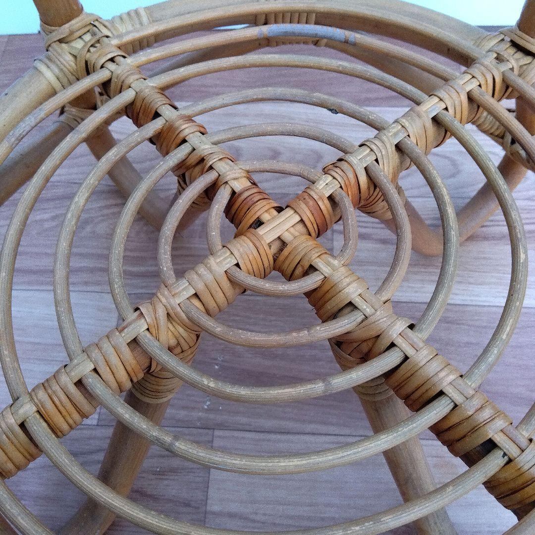 昭和レトロ ヴィンテージ ラタン　ガラステーブル　台湾製籐家具