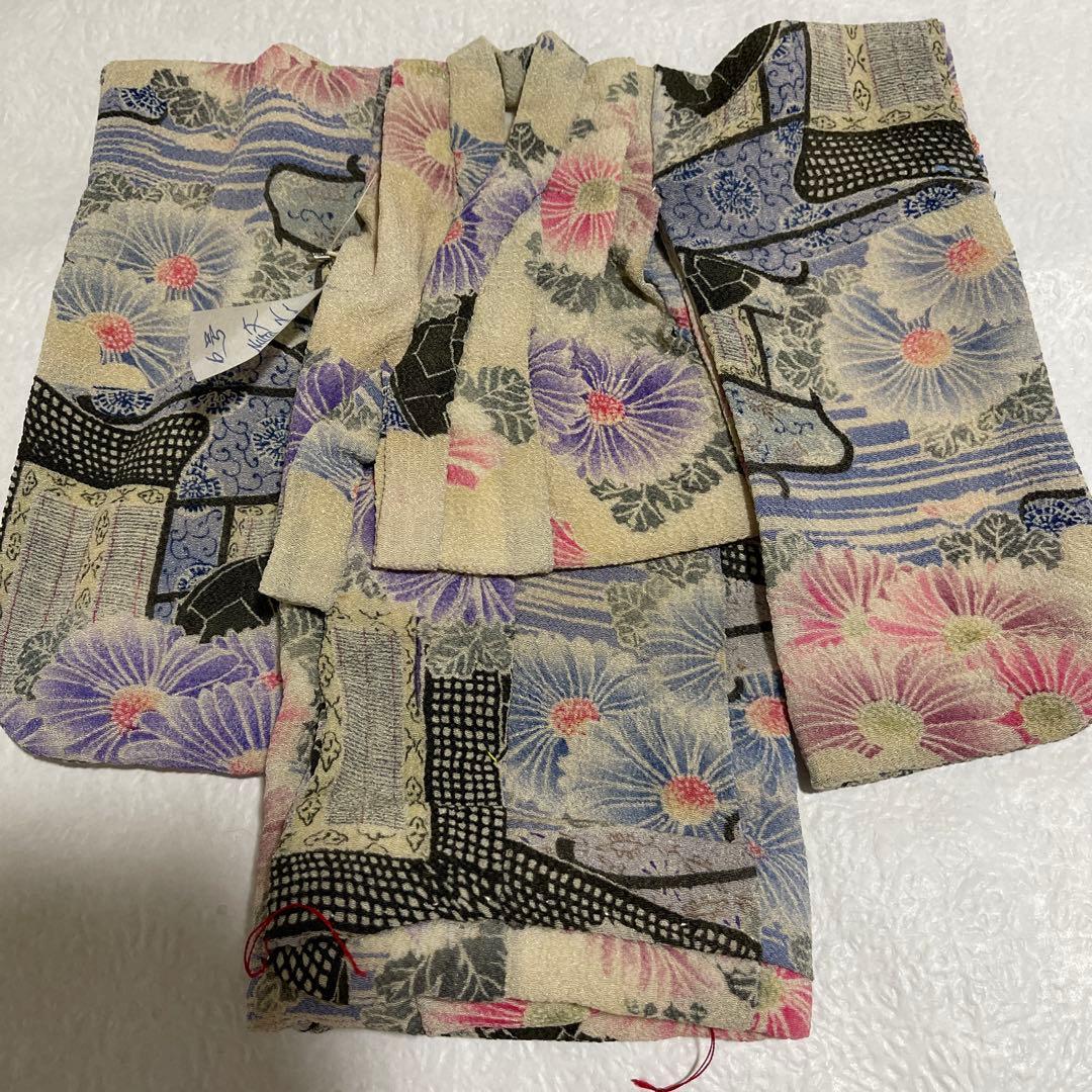 10081 市松人形の着物 6号　古布江戸縮緬