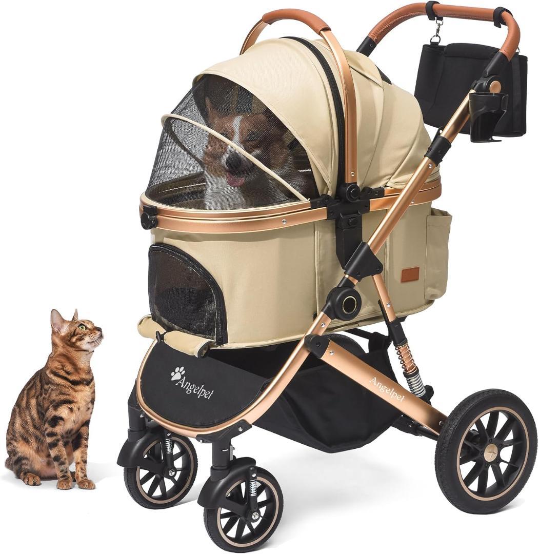 ペットカート 分離型 犬用 バギー いぬ用 4輪 前輪360°回転 カーキ