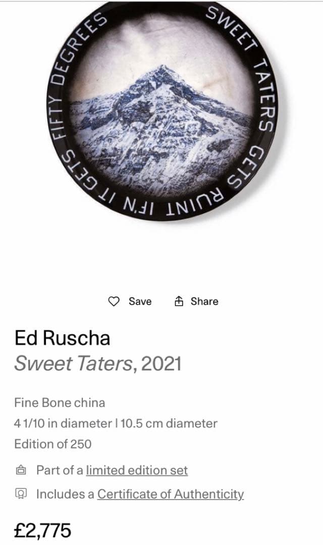 絵画 Ed Ruscha Sweet Taters Plate