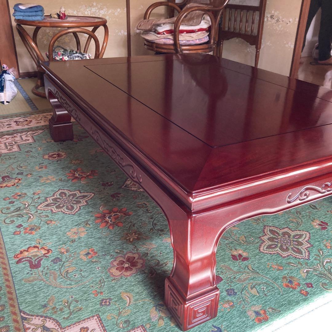 カリモク 家具 木製彫刻入り座卓 ダークブラウン