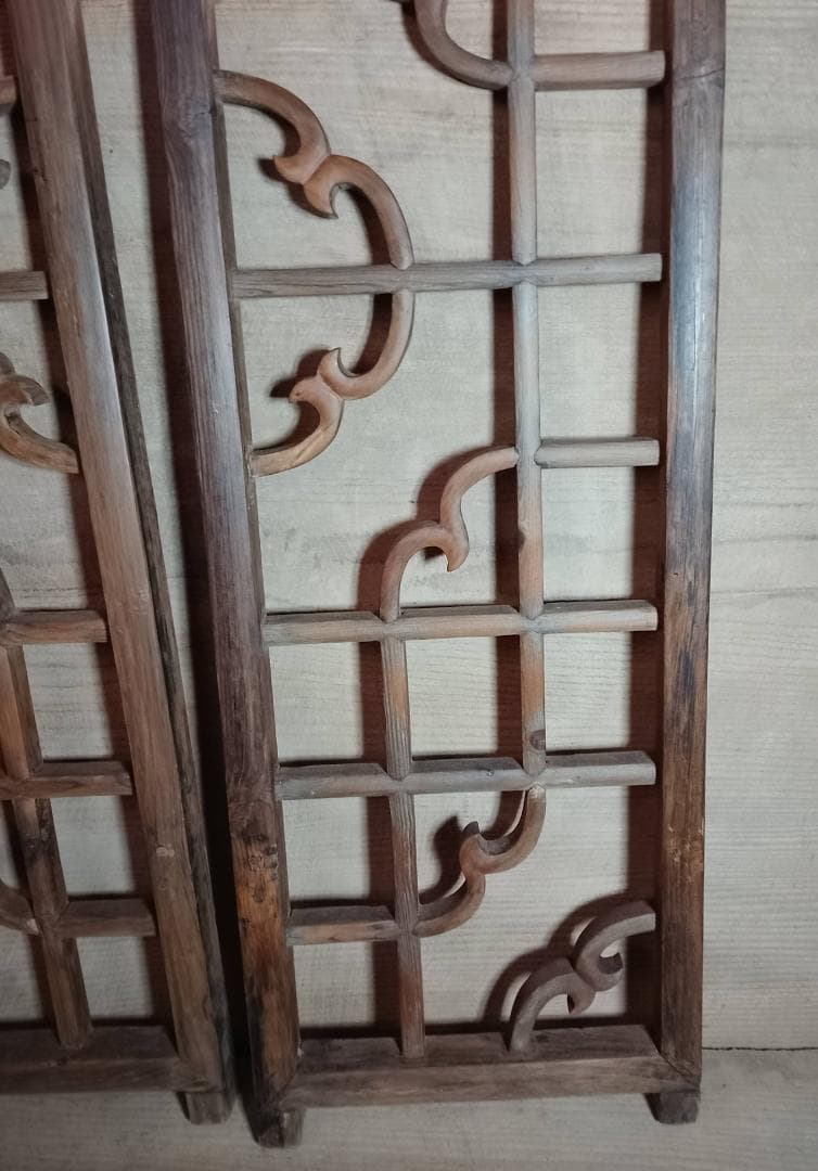 アンティーク 木製 格子 建具 2枚セット 古道具 透かし彫り 雲形 時代家具
