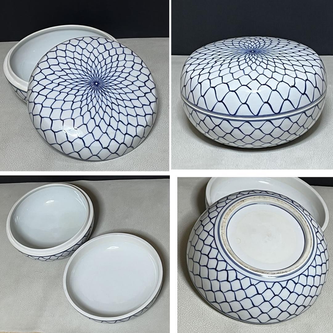 手塚祥堂 染付 網目 喰篭 共箱 平安 祥堂 喰籠 菓子器 茶道具 k3470