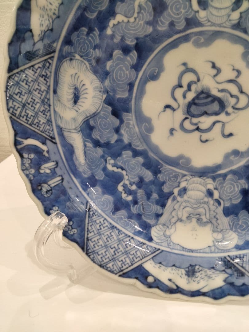 S330-3 中国古玩　南京　清朝古染め付け　皿　N