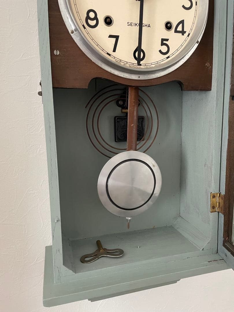 精工舎　 ゼンマイ振り子時計 ボンボン時計　ライトブルー　完動品